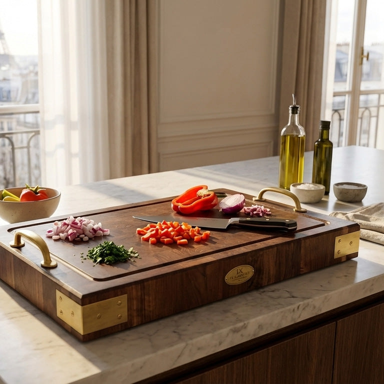 BOARDS End Grain cutting board — Walnut & Brushed Brass
